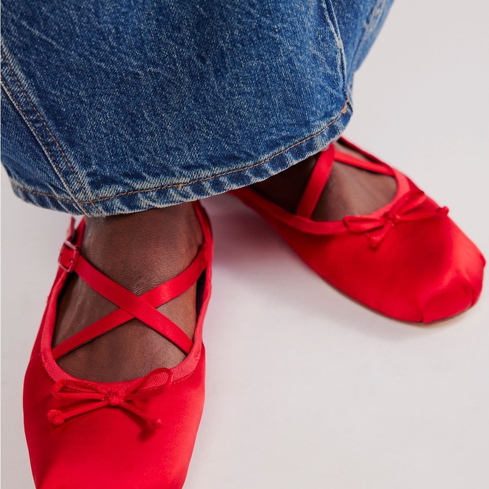 #366 Free People Red Ballet Flats with Elastic Straps